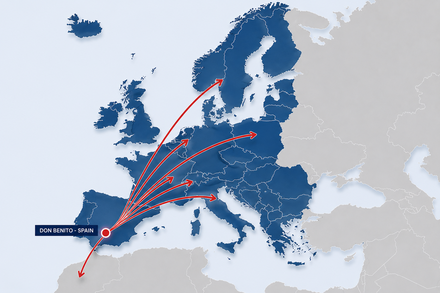 Map showing FC Don Benito international presence